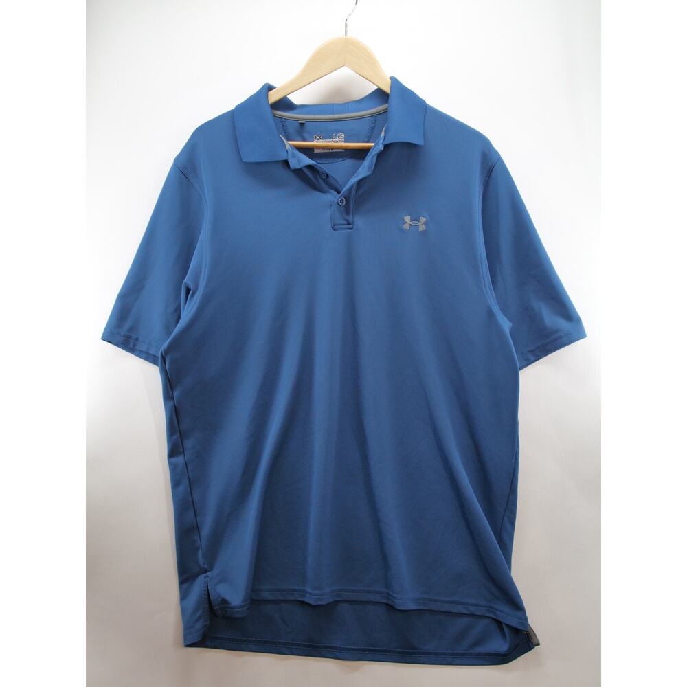 Under Armour Mens sz L Heat‎ Gear Loose Blue Short Sleeve Polo Golf Shirt.